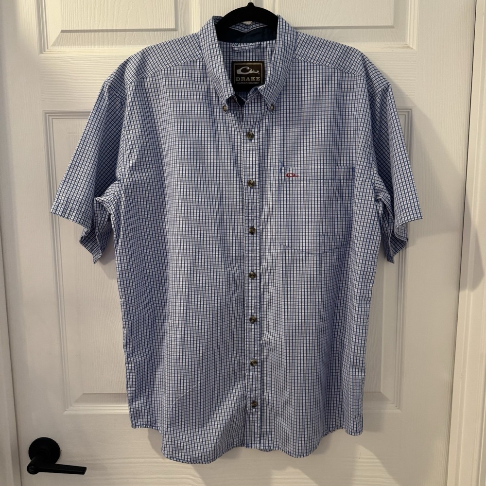 Drake Clothing Co Featherlite Blue Check Short Sleeve‎ Breathable Button Shirt M